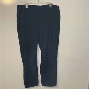 NYDJ Women's Pants Sz 16 Marilyn Straight Stretch Linen Trousers- Navy Blue